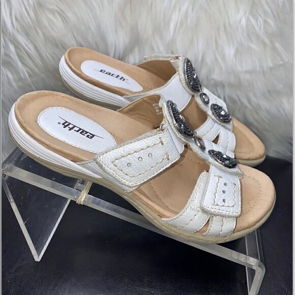 Earth Papaya White Leather Slide Sandals Size 6.5B - Picture 3 of 8